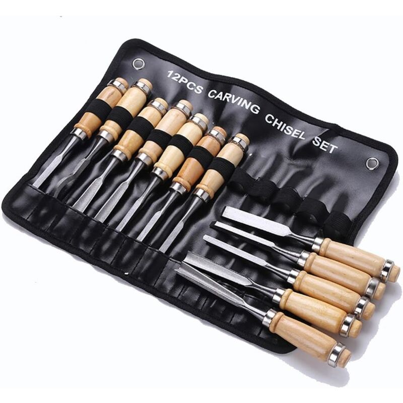 Professional Lot de ciseaux à bois - Eleoption Lot de 12 Sharp outils de travail du bois avec housse de transport - menuiserie couteau à découper kit