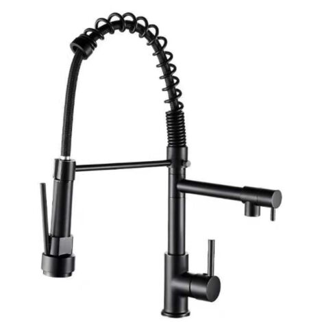 Professional luxury sanitary battery, with flexible kitchen shower, 360 degrees, additional hose, stainless steel, including connections, black
