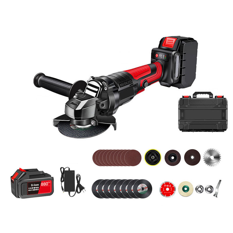 Professional Meuleuse d'angle sans fil (21 v, ø 100 mm, Vitesse à vide tr/min : 9500, 27 accessoires moteur sans charbon,Avec boîte à outils)