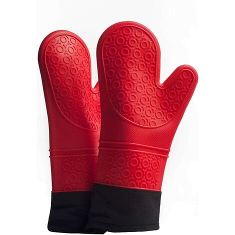 Professional Oven Gloves, Potholders Silicone Oven Gloves, 1 Pair Heat Resistant Glove, Extended Pizza and Kitchen Gloves (Red)