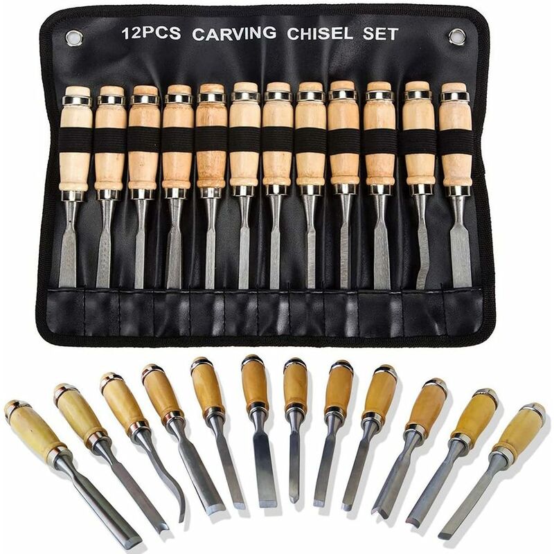 Professional Wood Carving Chisel Set - 12 Piece Sharp Woodworking Tools w/Carrying Case - Great for Beginners