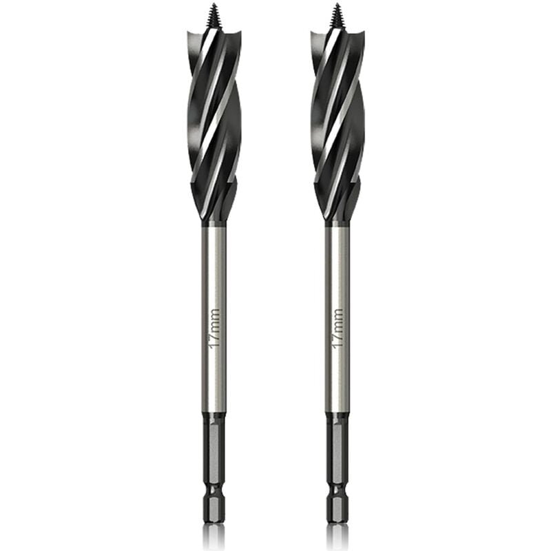 Professional Wood Drill Bit, 17mm x 165mm x 2pcs, Auger Drill Bit with Self-Retracting Guide Tip, 1/4 Inch Hex Shank Drill Bit for Woodworking