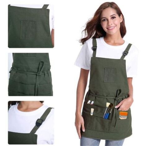 Professionelle Canvas-Schürze mit Taschen für Damen und Herren, Armeegrün, verstellbar (100 x 70 cm)