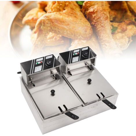 Professionelle Gewerbefritteuse, 3200 W, 12 l, Temperaturregelung, abnehmbare Edelstahl-Schalen, elektrische Tischgerät-Heizung mit zwei Heizelementen