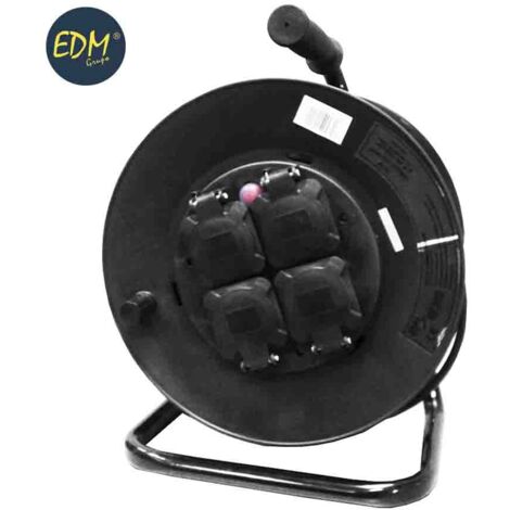 Professionelle Kabeltrommel mit Wärmeschutz 3 x2,5mm 25mts 4 Steckdosen mit Deckel 3600 w 250v edm