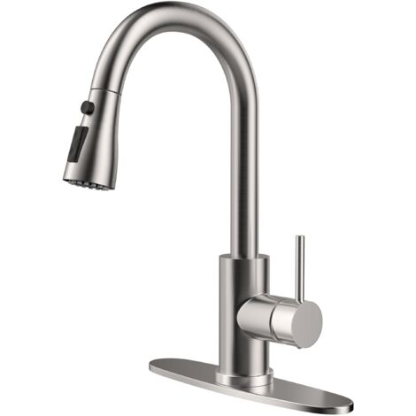 Professionelle Küchenarmatur mit ausziehbarer Brause, Einhebelmischer, gebürstetem Nickel, Edelstahl 304, zur Montage auf der Arbeitsplatte, ideal für Bar, Waschküche, Wohnmobil und Landhausspüle