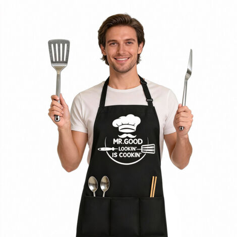 Professionelle Küchenschürze 67 x 77 cm – Unisex, fleckenabweisend, Restaurantschürze, Grillschürze, Töpferschürze, Malerschürze, Konditoreischürze
