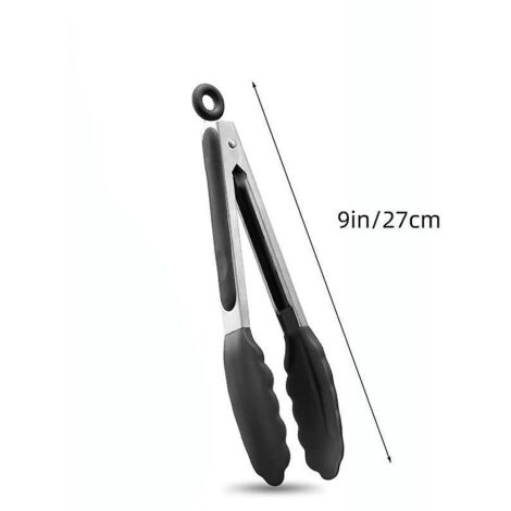 Professionelle Küchenzange, Grillzange aus Edelstahl und lebensmittelechtem Silikon, hitzebeständig – 27 cm, Schwarz