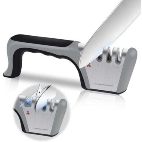Professioneller 4-in-1 Messerschärfer für Küche, Messer und Scheren, mit rutschfester Gummibeschichtung für Edelstahl- und Keramikmesser.
