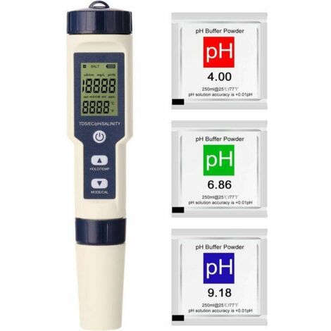 Professioneller 5-in-1-Multiparameter-Kombitestester PH/EC/TDS/Salzgehalt/Thermometer, digitaler Multifunktionstester, Wasserqualitätstester