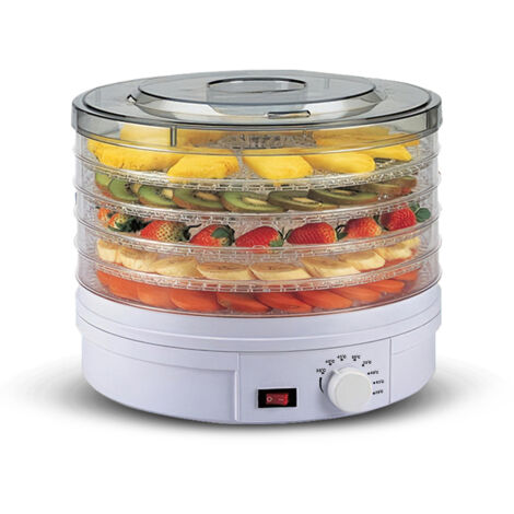 Professioneller elektrischer Küchen-Dörrautomat mit 5 Einschüben, weiß, für Obst, Fleisch und Kräuter, mit einstellbarem Thermostat (35–70 °C) und leisem Motor