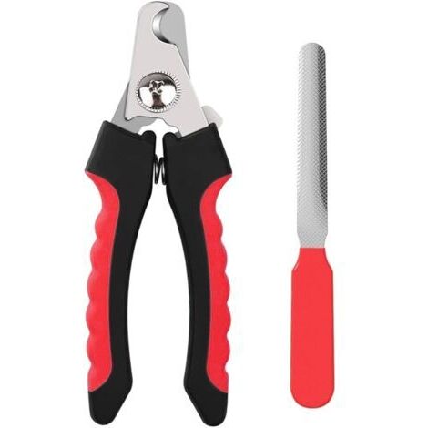 Professioneller Hunde- und Katzen-Nagelknipser mit Sicherheitsverschluss und Nagelfeile [Schwarz und Rot].