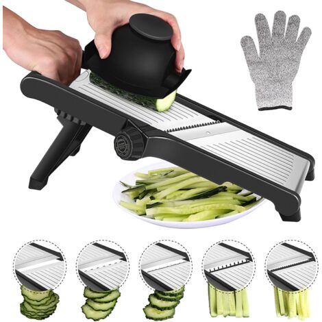 Professioneller manueller Gemüseschneider – Küchenmandoline mit Handschutz, macht dicke Scheiben von 1 bis 9 mm, verstellbarer Edelstahl