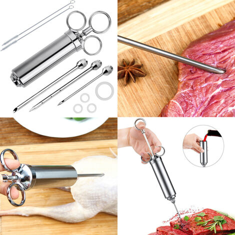 Professioneller Marinadeninjektor – Edelstahl 304 + Zinklegierung – 3-Nadel-Sauceninjektor für Rinderbrust, Hähnchen, Pute – BBQ-Smoker-Grill-Küchenausstattung