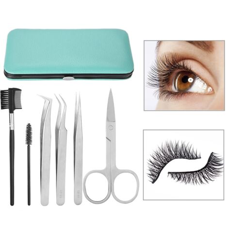 Professionelles 6-teiliges Set für Wimpernverlängerungen: Bürsten, Schere und Pinzette