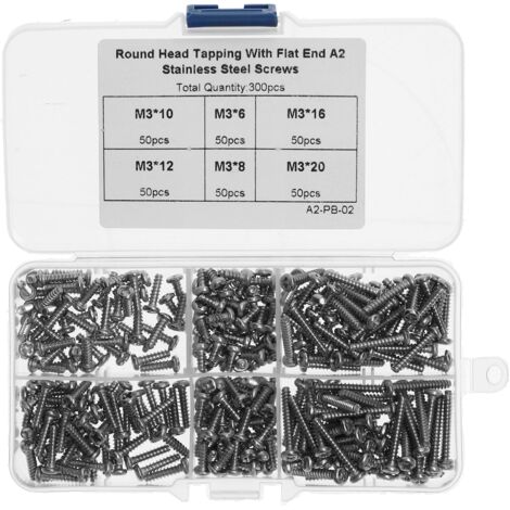 Professionelles Befestigungsset + M3-Schrauben aus Edelstahl 304 + Phillips-Blechschrauben + 300-teiliges Schraubenset (M3 x 6, 8, 10, 12, 16, 20) mit Aufbewahrungsbox