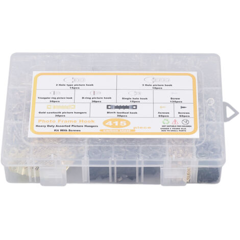 Professionelles Bilderrahmen-Set – 415-teiliges Sortiment mit 7 verschiedenen Haken aus Kohlenstoffstahl und transparenter Box – Tragkraft: 18 kg