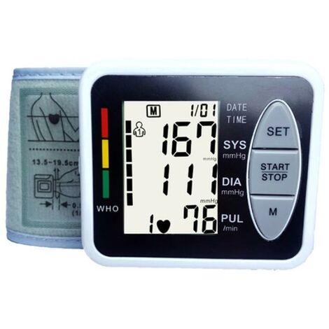 Professionelles elektronisches Oberarm-Blutdruckmessgerät, intelligentes, genaues Blutdruckmessgerät, automatische Erkennung von Bluthochdruck, Arrhythmie, Puls, verstellbare Manschette, schwarz