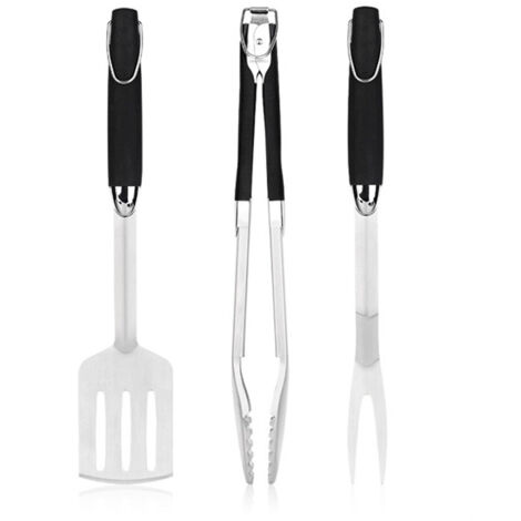 Professionelles Grillbesteck-Set – Fleischgabel, Grillzange und Pfannenwender in Lebensmittelqualität – Edelstahl mit komfortablem, ergonomischem Griff