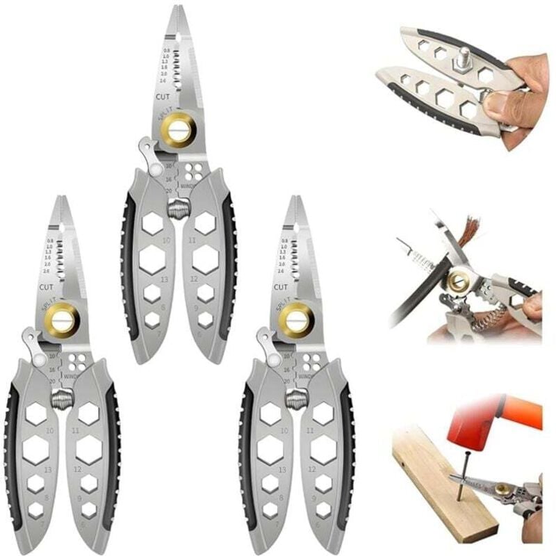 Image of Professionelles Mehrzweck-Abisolierwerkzeug für elektrische Leitungen, 7 Zoll, robust (3-teilig)