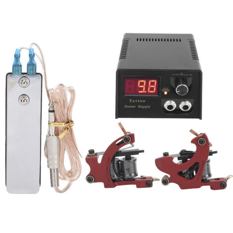 Professionelles Tattoo-Maschinen-Set mit Netzteil, Nadeln und Zubehör, 90–250 V europäischer Stecker