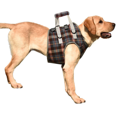 Professionelles, verstellbares und atmungsaktives Hunde-Hebegeschirr mit Assistenzgurt für behinderte oder sehr alte Hunde, in blau-kariert.