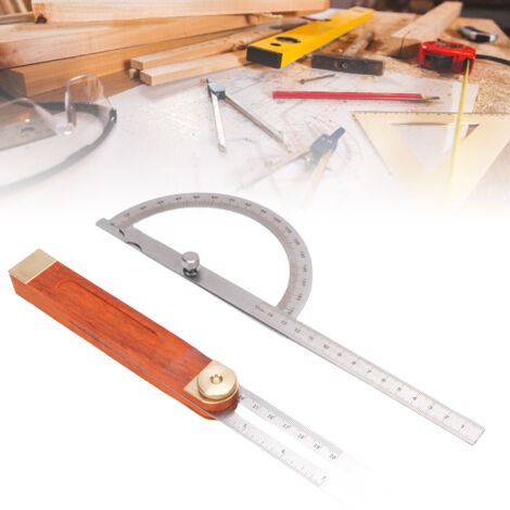 Professionelles Winkelmesswerkzeug-Set mit Edelstahl-Schiebelineal, Holzgriff und Bronzekomponente – 360° drehbarer Winkelmesser (2-teiliges Set)