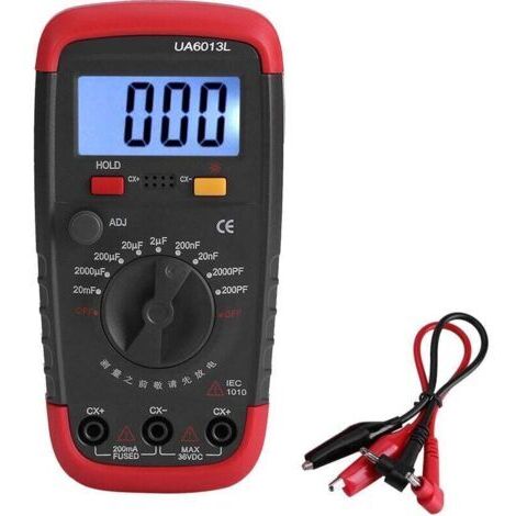 Professionnel Capacimetre, Testeur de numérique condensateur 0,1 pF - 20000uF avec capacimètre avec rétroéclairage LCD et veste de protection Max 1999