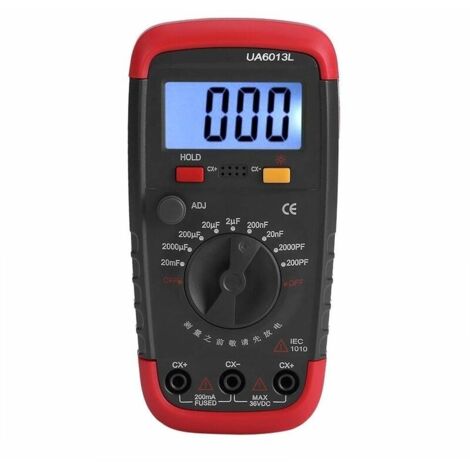 Professionnel Capacimetre, Testeur de numérique condensateur 0,1 pF - 20000uF avec capacimètre avec rétroéclairage LCD et veste de protection Max 1999