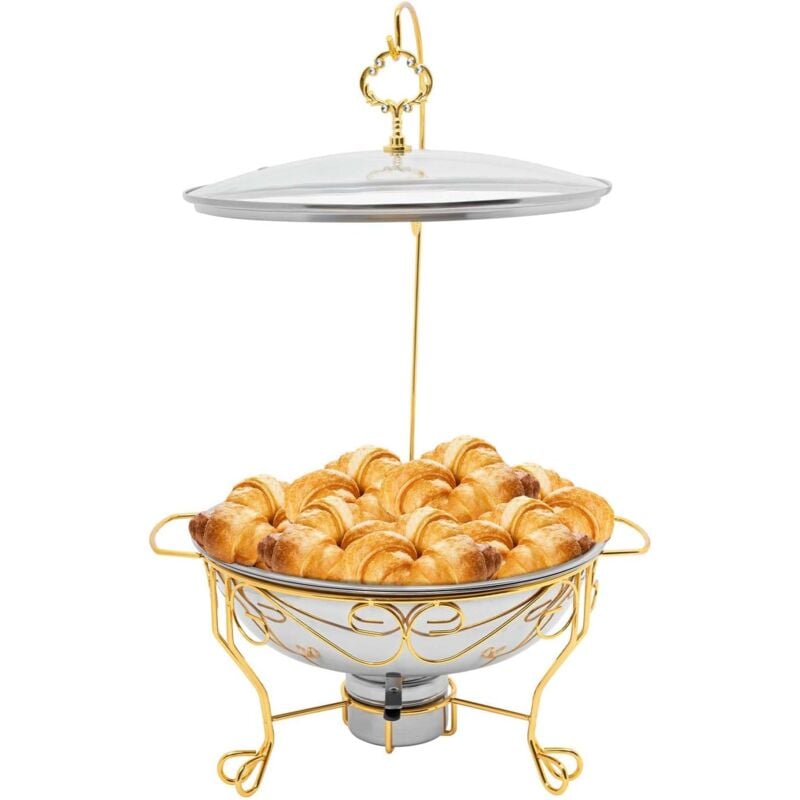Professionnel Chafing Dish Acier Inoxydable Chauffe-Plats Ronds Restauration Buffets Couverts Professionnels récipients inox Buffet Chauffant (Or)