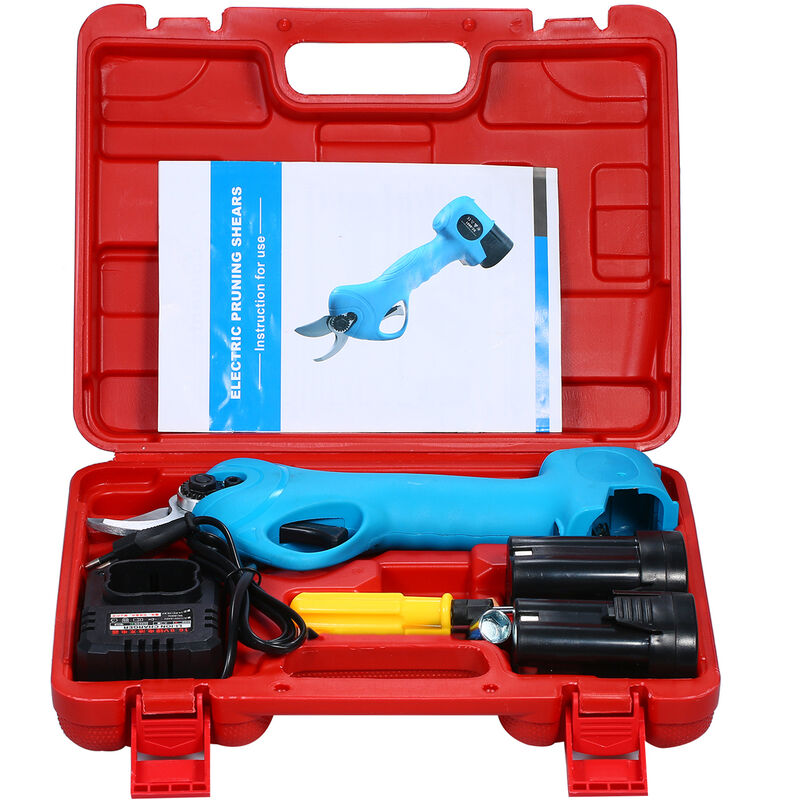 Asupermall - Professionnel Electrique Sans Fil Secateur Avec 2 Pack De Secours Rechargeable Au Lithium 2Ah Alimente Par Batterie Arbre Branche