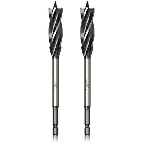 Professionnel Foret à Bois 17mm x 165mm x 2Pcs Mèche à Tarière avce Auto-alimenté Pointe Pilote, 1/4 Pouce Tige Hexagonale Foret pour le Travail du Bois