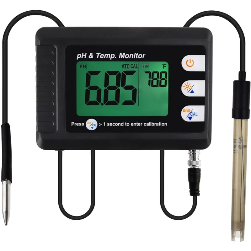 Professionnel pH & Température Mètre avec ATC et Automatique Étalonnage Fonction, Eau Testeur Mesure avec Trépied Titulaire pour Aquarium Hydroponique