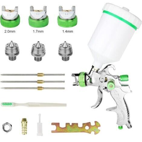 Professionnel Pistolet à Peinture 600cc avec 3 Buses 1,4mm 1,7mm 2,0mm, Pistolet pulvérisateur d'air à Alimentation par gravité   Meubles de Voiture