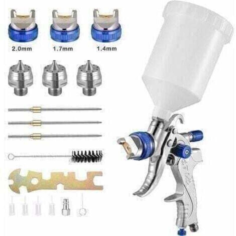 Tigrezy - Haute Pression Kit Pistolet à Pulvérisation d'Air- hvlp 600CC-1.4MM/1.7MM/2.0MM 3 Taille Buses (Bleu)