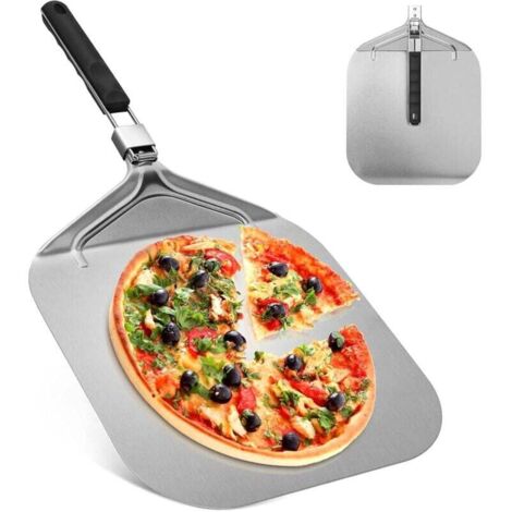 Professionnelle Pelle a Pizza Perforée 32 x 32 cm, Support de Grande Surface, avec Poignée Pliable pour Four et Barbecue pour la Cuisson de Pizzas, Pain, Longueur Totale 63,5 cm
