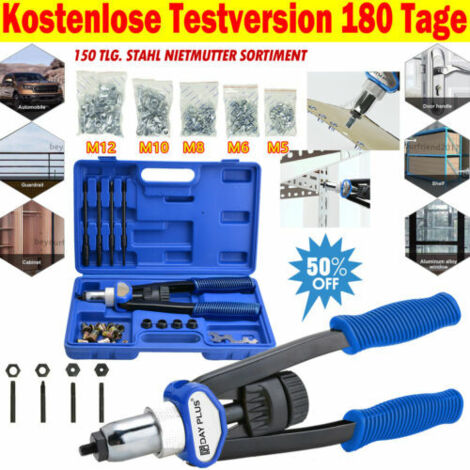 Profi Nietmutternzange Nietzange inkl 150 Nietmuttern M5 M6 M8 M10 M12 Nieten