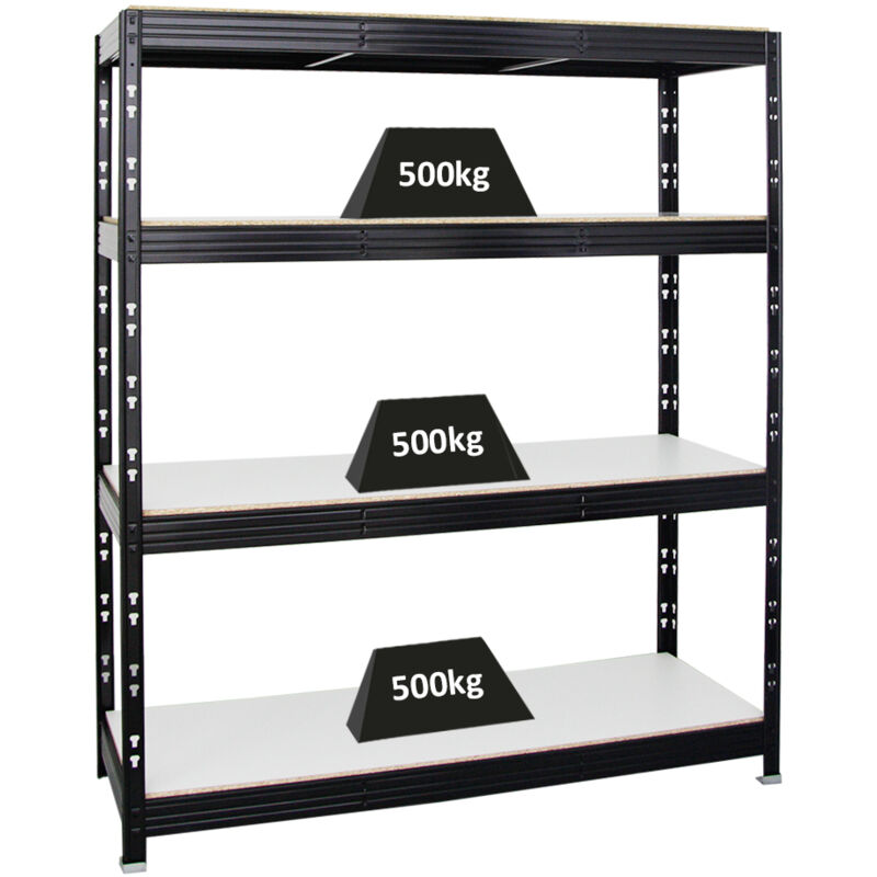 Tagère charge lourde rhino HxLxP 180x160x60cm 4 niveaux en mélamine 16mm 500kg par niveau Noir Étagère de garage, étagère de rangement, stockage,