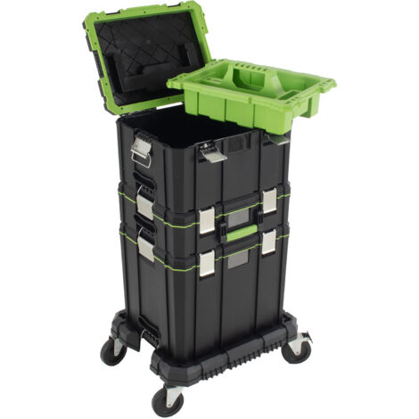 Profi Stapelboxen 3 Boxen mit Tragegriffen Rollbrett mobile Boxen