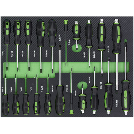 Profi Werkstattwagen Einlage Schraubendreher 21 tlg. Sortiment Schaum 515x395x40mm grün