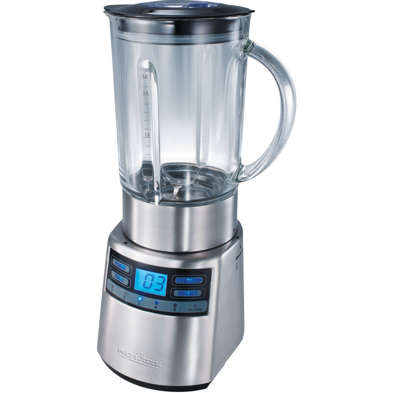 

Batidora Vaso Americana, Jarra Cristal 1,8 L, 5 Velocidades+ Turbo, Función Picahielo, Acero Inox. 1200W Plata - Proficook