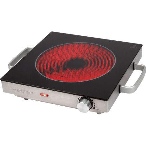 Proficook EKP 1210 Placa Cocción por Infrarrojos Vitrocerámica Inducción Portátil, Apta para todo tipo Ollas y Sartenes 2000W Negro/Plata