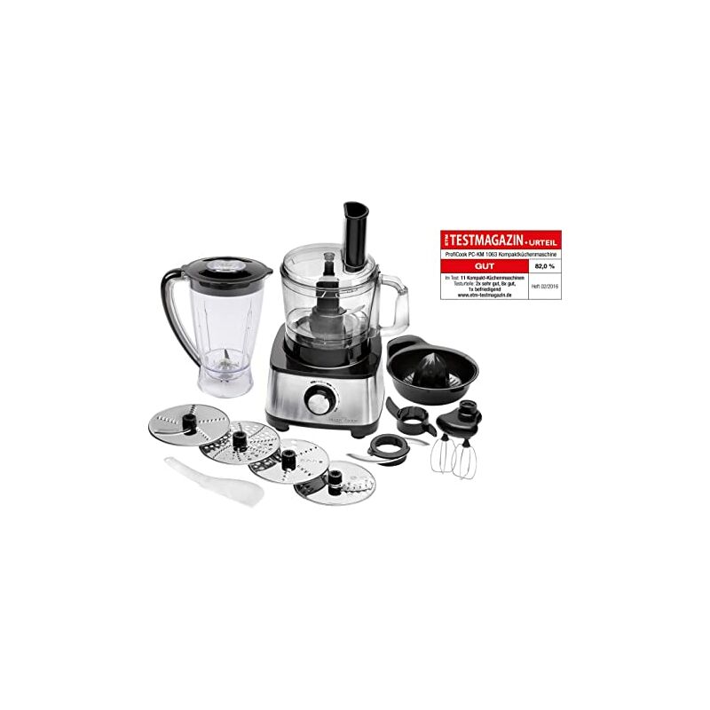 Proficook - pc-km 1063 robot de cocina compacto, cortar, amasar, mezclar, accesorio para prensar cítricos, 1,2L, apertura de rellenado, con función