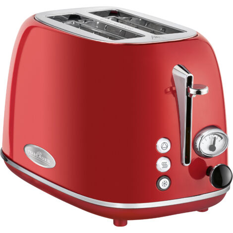Proficook TA 1193 Tostadora Pan, Ranura Ancha 2 Rebanadas, Indicador Nivel Tostado, 3 Funciones, Calienta Panecillos 800W Rojo
