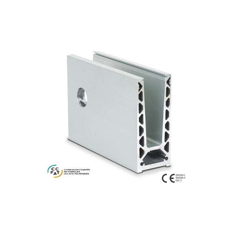 Deco Fer Forge - qualite francaise] - Profil aluminium anodisé fixation à l'anglaise - Pour Verre de 12,76 mm a 21,52 mm . Long 2500 mm