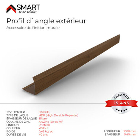 BRAVO THE SMART SOLUTION Profil d`angle extérieur Tôle bac acier - Toiture - Couverture - plaque H12 Coloris Walnut Printech L=1m