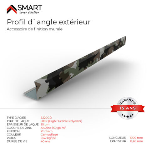 Profil d`angle extérieur Tôle de couverture H12 Coloris Camouflage Printech L=1m