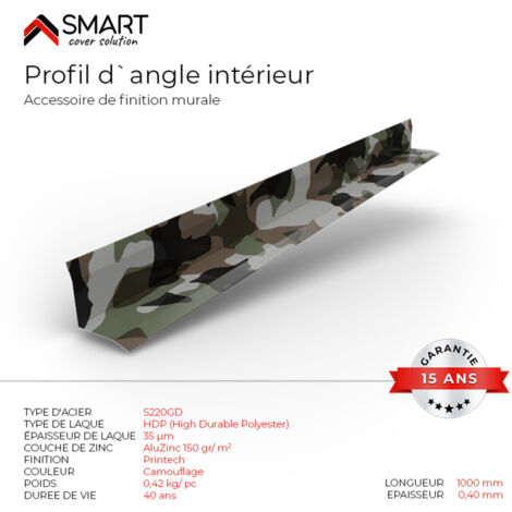 Profil d`angle intérieur Tôle de couverture H12 Coloris Camouflage Printech L=1m