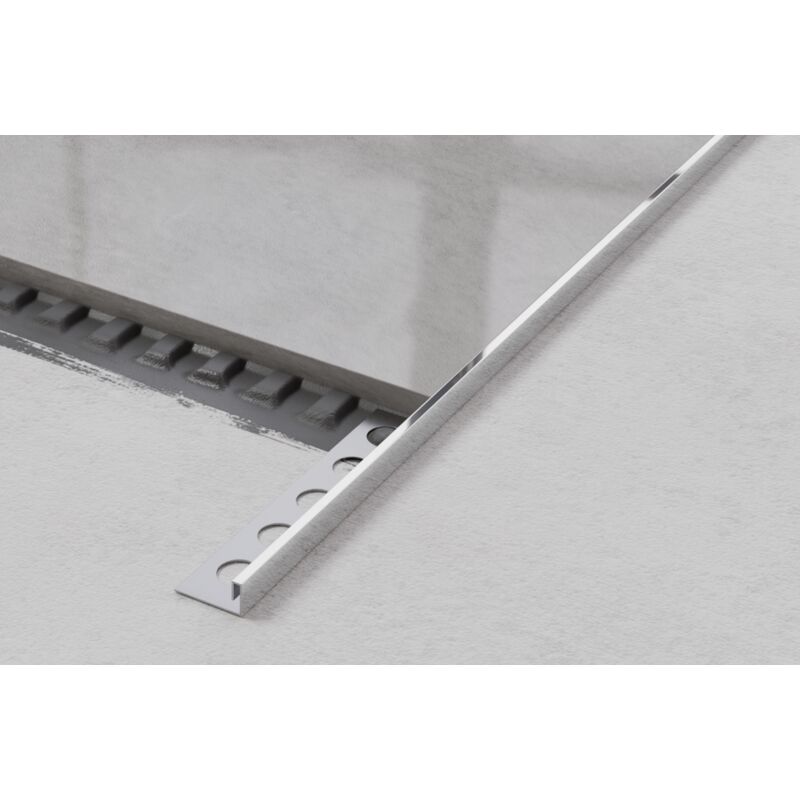 Profil d'angle j rectifié en acier inoxydable pour carrelage 1.2cm x 270cm - Argent brillant