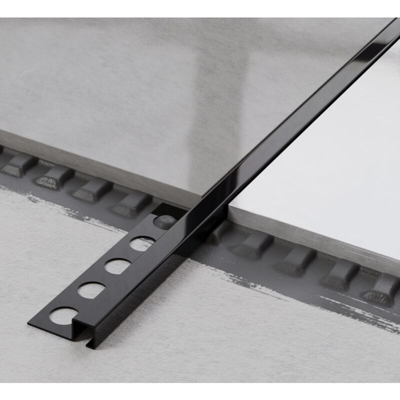 Profil d’angle Q universel en acier inoxydable pour carrelage 1.2cm x 244cm - Noir brillant